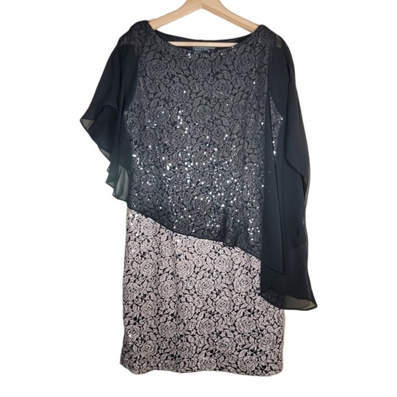 Jessica Howard Dresses & Skirts - Jessica Howard Sequin & Chiffon Cocktail Shift Dress Women's 14 Petite